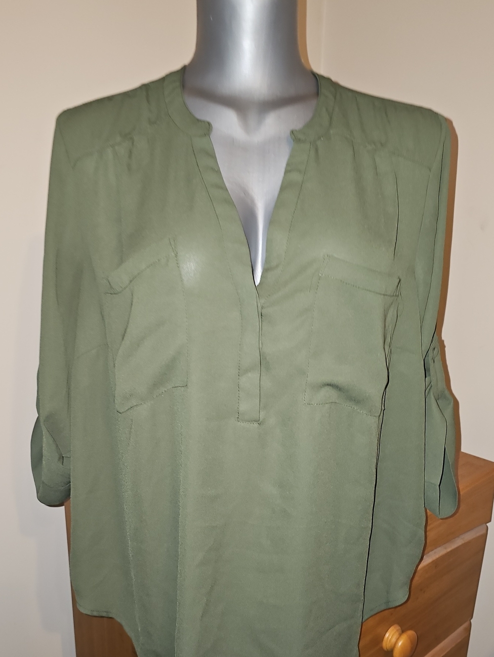 Torrid Olive Green Split V-Neck Patch Pocket Blouse